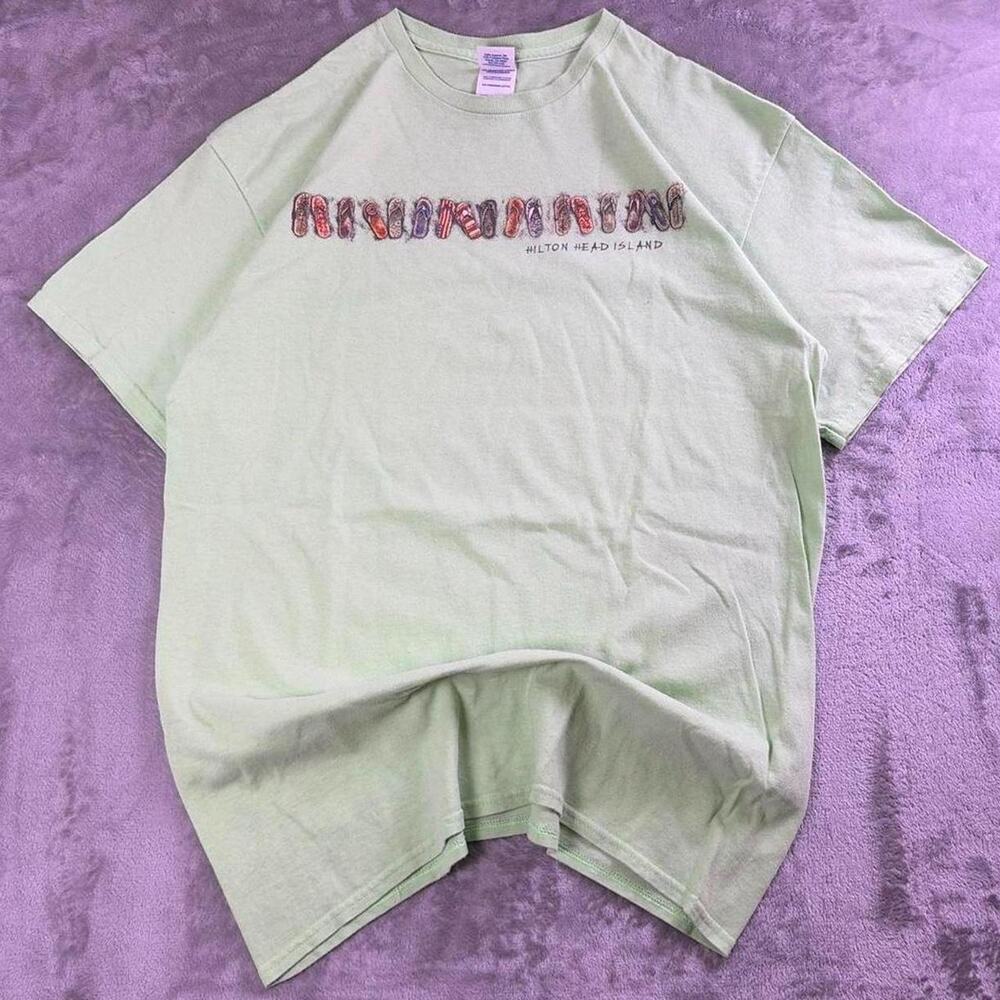 Hilton Head Island Shirt Adult Large Green Flip Flop Graphic Cotton Beach Tee
